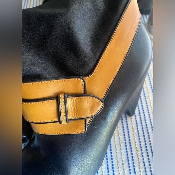 BALENCIAGA Leather Boots Womens Size 38 Black Heels Camel Strap authentic - Picture 10 of 14